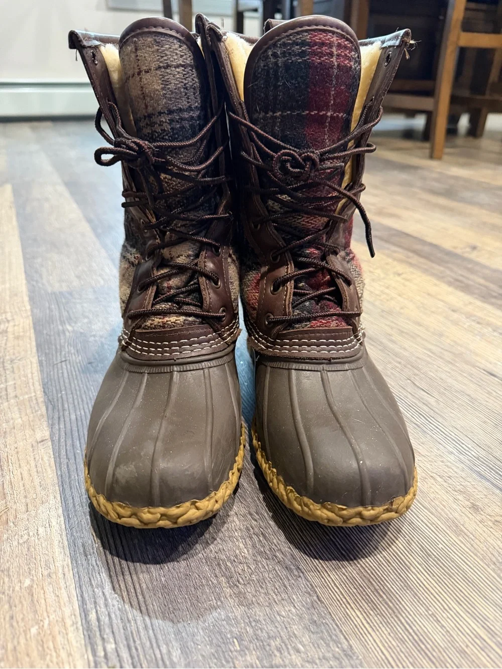 L.L. Bean Women's Plaid Brown Duck Boots